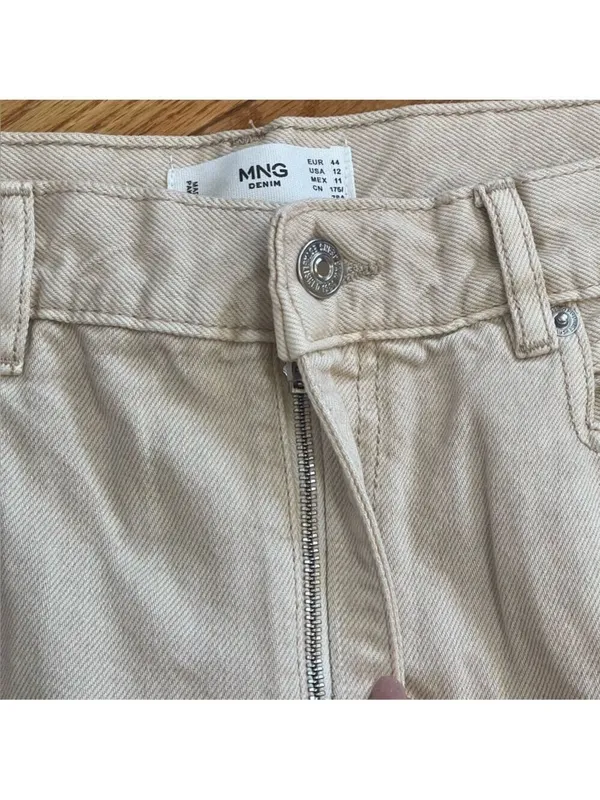 MANGO MNG Denim Rachel High Rise Loose Fit Crop Barrel Jeans - Beige US 12 - Image 11