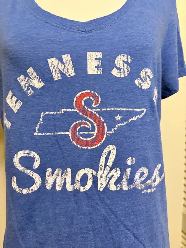 District made medium Royal Blue Tennessee Smokies Baseball v-Neck Graphic Tee - Image 2
