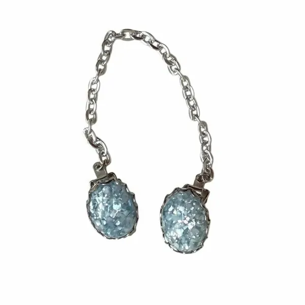 Vintage Blue Opal Confetti Lucite Sweater Guard Clips - Image 8