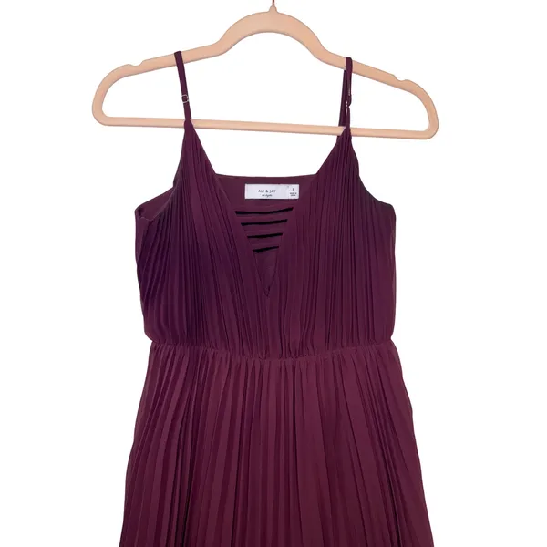 Ali‎ & Jay Burgundy Pleated Maxi Dress V-Neck Ladder Strap AJ9-672 Small - Image 4