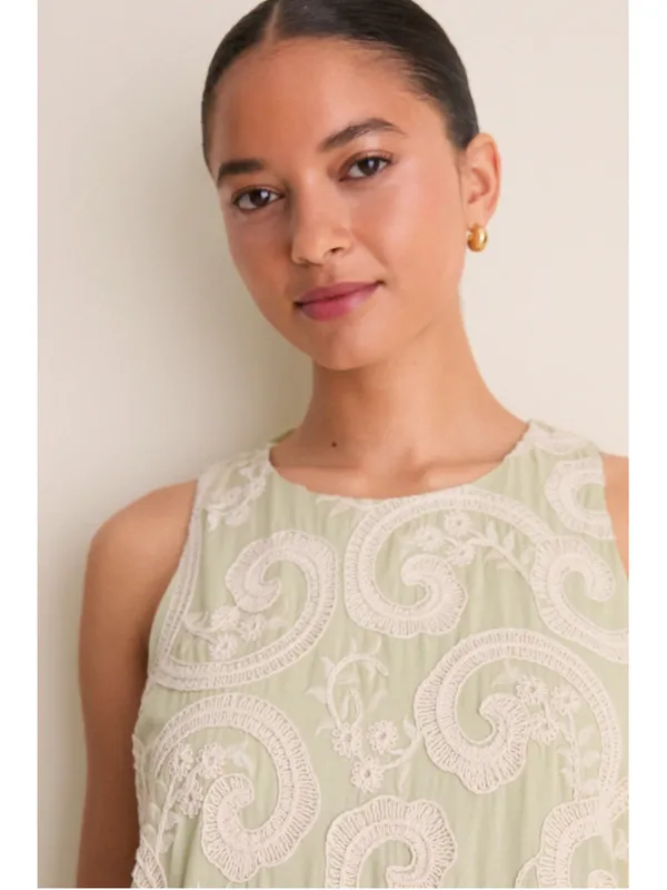 Tuckernuck Celadon Scroll Embroidered Bows Portia Dress Date Night Resort Beach - Image 6