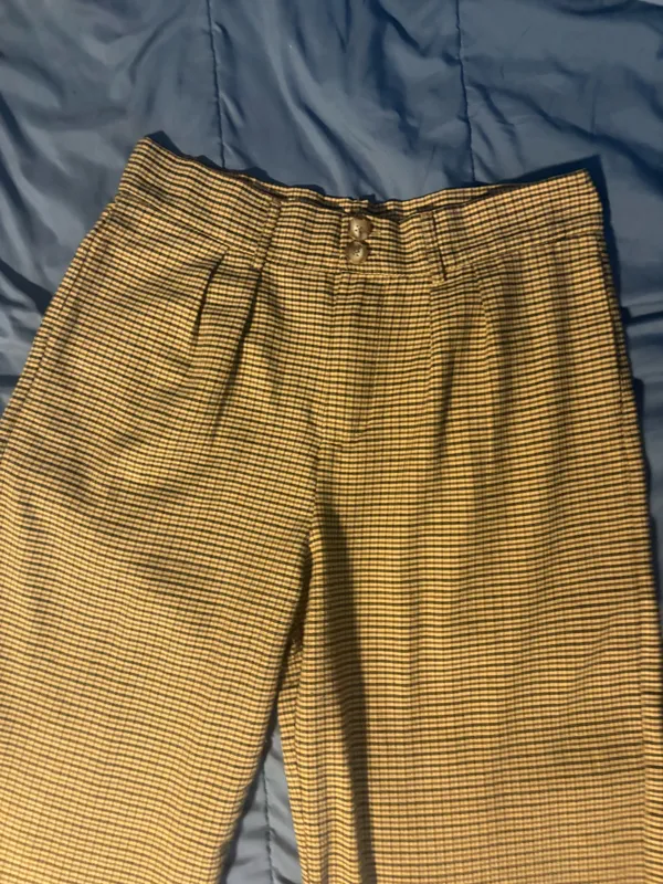Women's Beige Black Check Pleated Wide-Leg Dress Pants Button Accent XL - Image 5