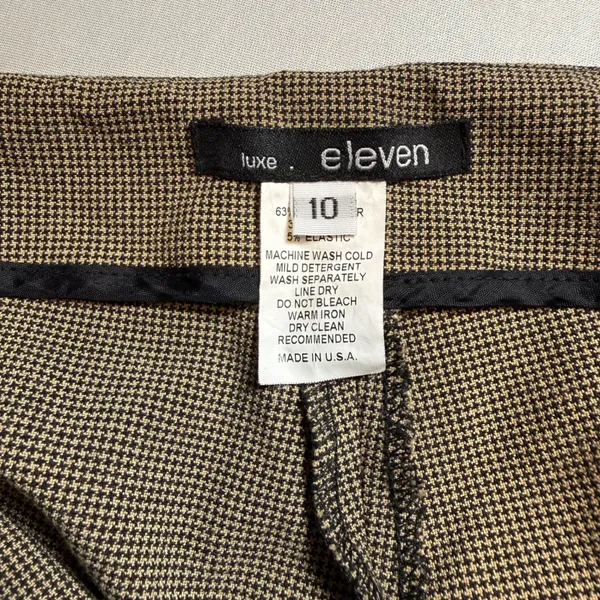 Eleven Luxe Dress Pants 10 Brown Micro Houndstooth High Waist Straight Leg Zip - Image 11