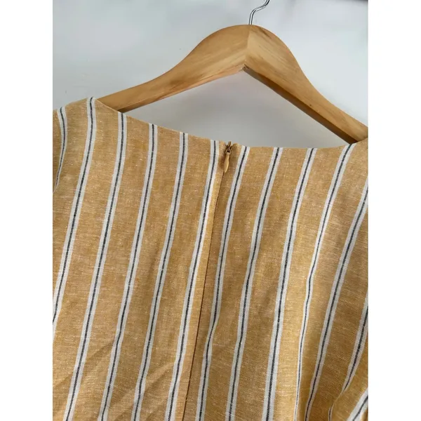 Zara Mustard Yellow Striped Linen Blend Cutout Puff Sleeve Mini Wrap Dress XS - Image 6