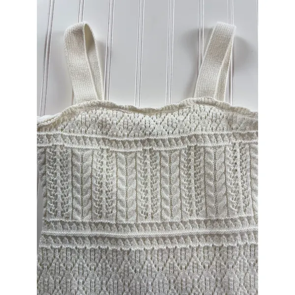 Taylor Boho-Chic Crochet Bodycon Tank Dress White Knit Mini Square Neck Small - Image 4