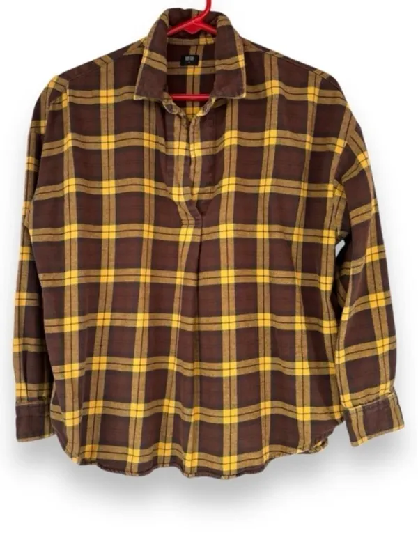 Uniqlo Women’s Medium Oversized Flannel Relaxed Fit Scooped Hem Shirt Lumberjack - Image 2