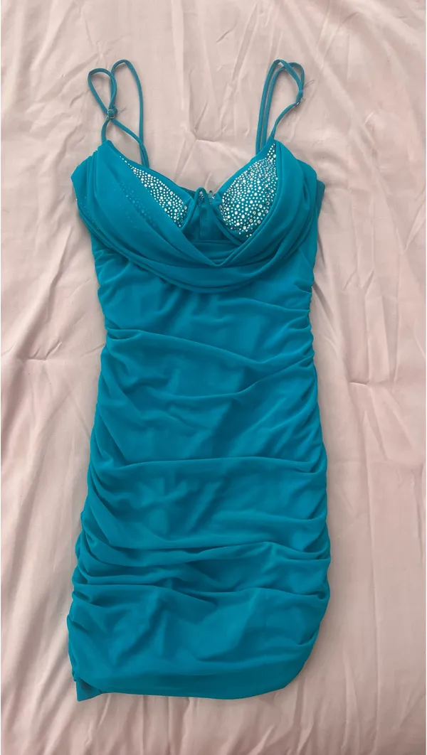 Teal Formal Dress Blue Size M - Image 4