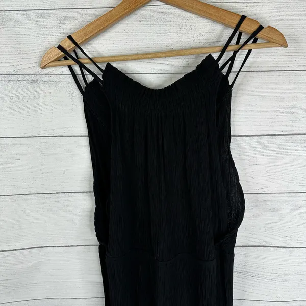 Zara Womens size Medium Crinkle Crepe Jumpsuit Beads Boho Beachy Feminine Black - Image 7