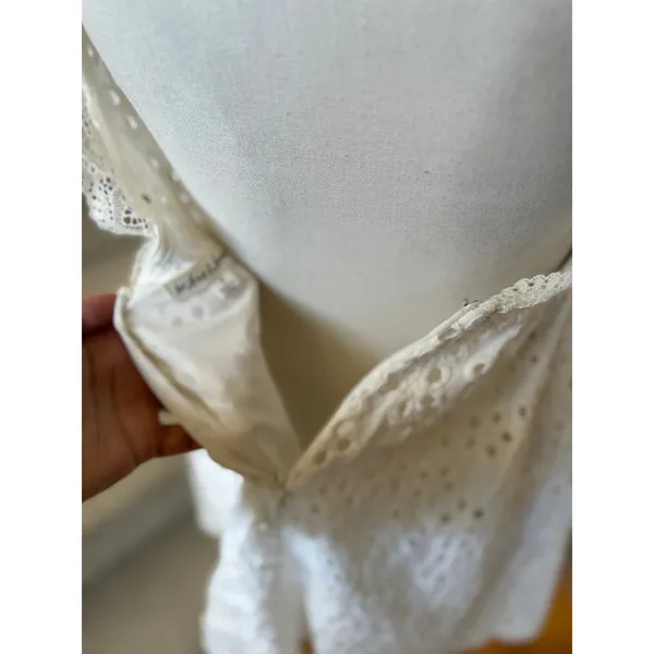 For Love & Lemons Becca White Eyelet Mini Corset Milkmaid Lace Trim Puff Sleeve - Image 4