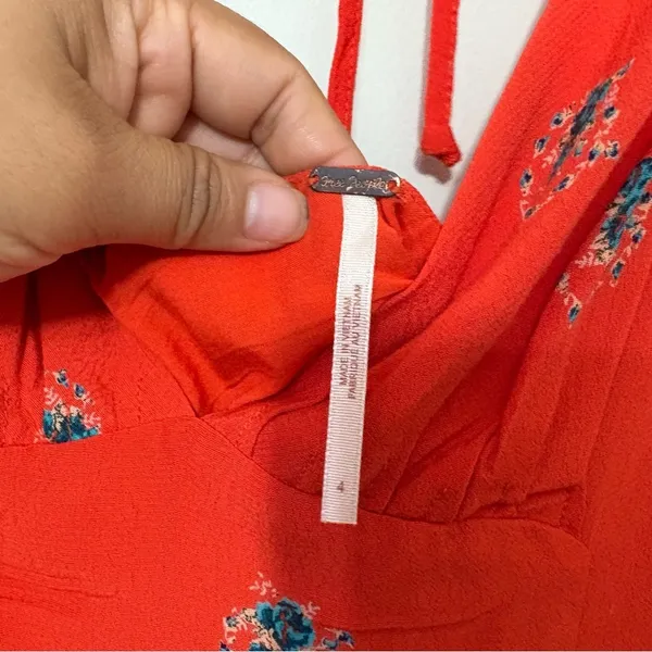 Free People Mockingbird Floral Mini Dress Coral Red Open Back Boho Size 4 - Image 7