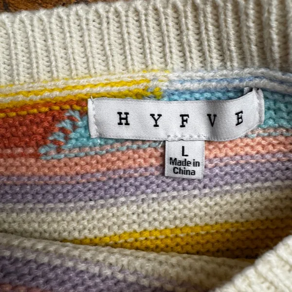 Hyfve Womens Large Multicolor Striped Knit Sweater Crewneck Drop Shoulder Pastel - Image 3