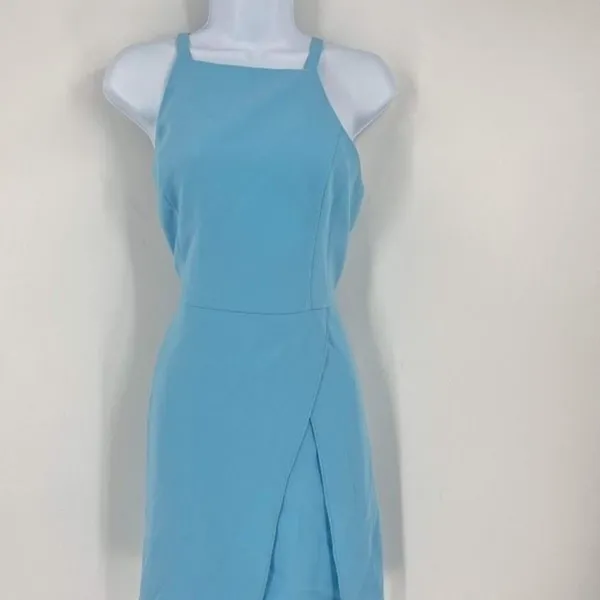 Amanda Uprichard‎ Women's Square Neck Tulip Hem Mini Dress Light Blue Size Large - Image 8