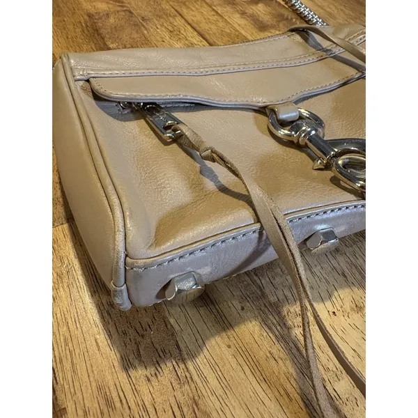 REBECCA MINKOFF Mini M.A.C. Crossbody Beige Tan Leather Studded Silver Moto Boho - Image 4