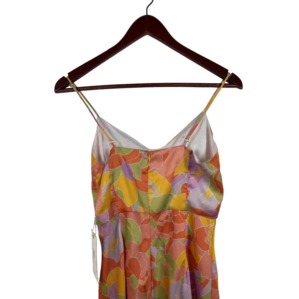 Runaway The Label Tammy Midi Dress S Floral Orange Yellow Satin Slit Retro New‎ - Image 9