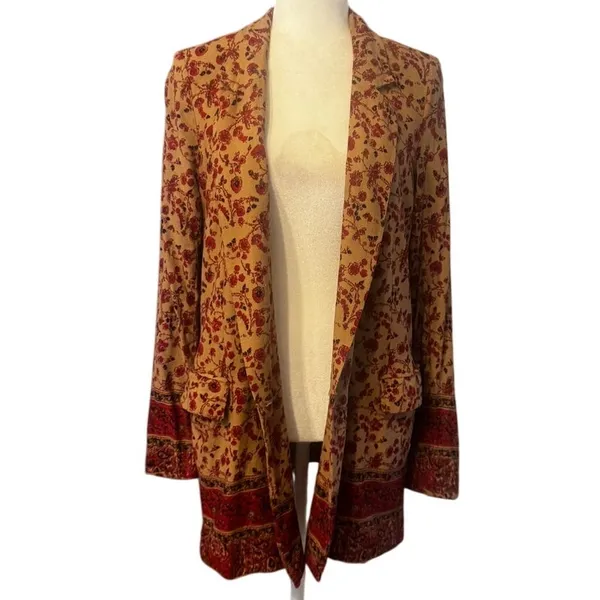 Free People Bellflower Double Breasted Blazer in Tobacco Combo, Size S Boho - Image 3