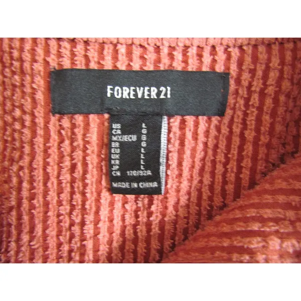 Forever 21 Button‎ Down Shirt Large Orange Corduroy Ribbed Oversized Shacket - Image 12