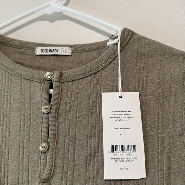 Buck Mason NWT Marsh Fern Heirloom Rib Base Henley T-Shirt Size Large - Image 3