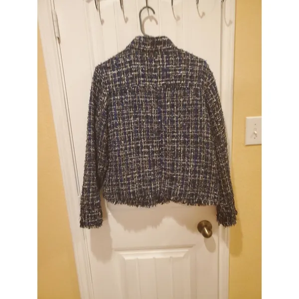 Apt 9 Blue Metallic Tweed Dressy Jacket New Women Size L Zip Snap Office - Image 9