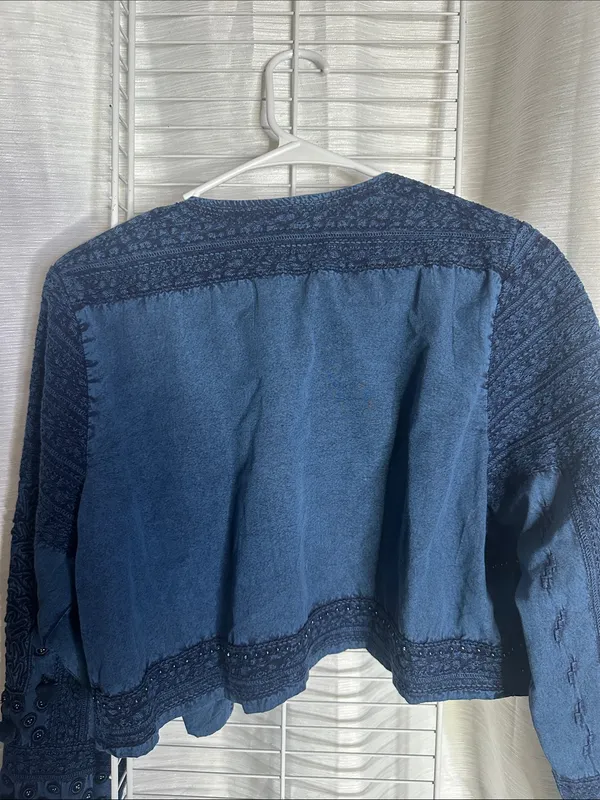 Soft Surroundings Navy Embroidered Open-Front Cropped Jacket - Image 2