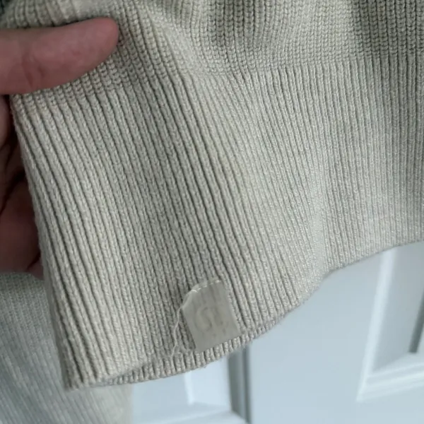 Lululemon Collared Merino Wool Blend Sweater Size L Heathered Bone Cropped - Image 5