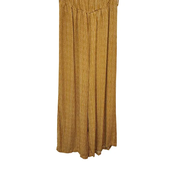 Simplee Yellow Patterned Print Coastal Chic Strapless Wide Leg Jumpsuit Small - Image 2