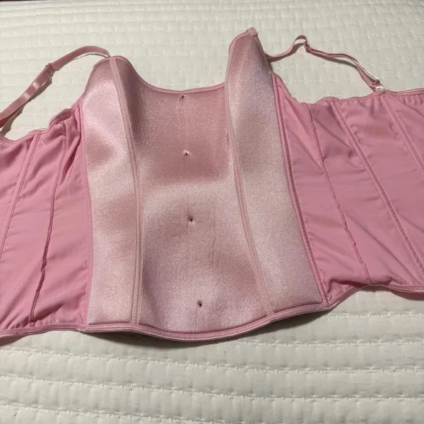Victoria’s Secret Corset Style Tank Top Sz M Medium Pink With Black Lace - Image 9