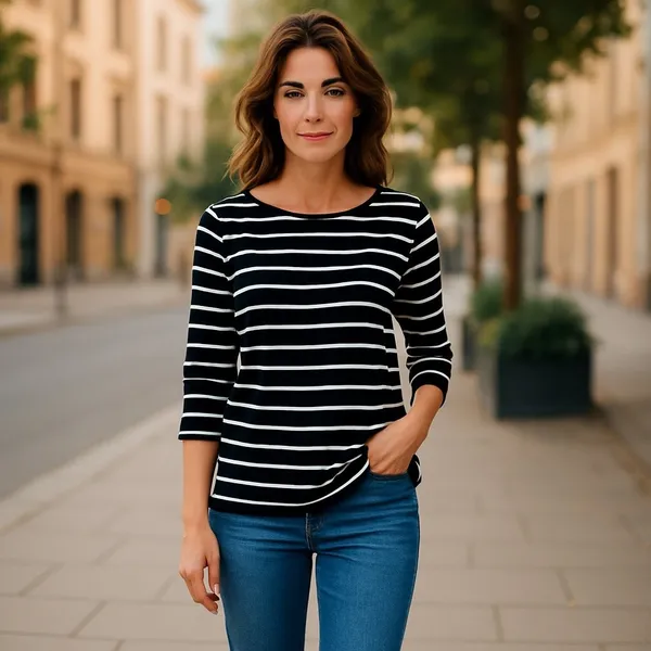 CHICO'S 2 LG Black White Stripe Knots Nautical Print Knit Top Preppy Casual - Image 8