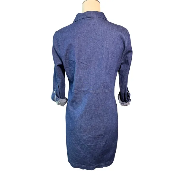 J. Jill Denim ShirtDress Blue Cotton Blend Roll Tab Sleeve XS Petite Knee length - Image 3