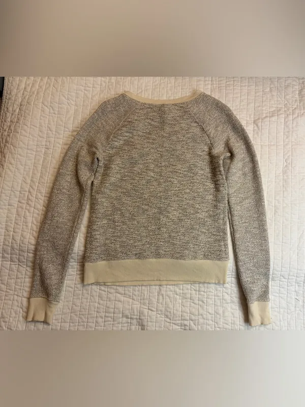 Aerie Gray Gold Crew Neck Pullover Sweater Cotton Blend Long Sleeve Top - Image 2