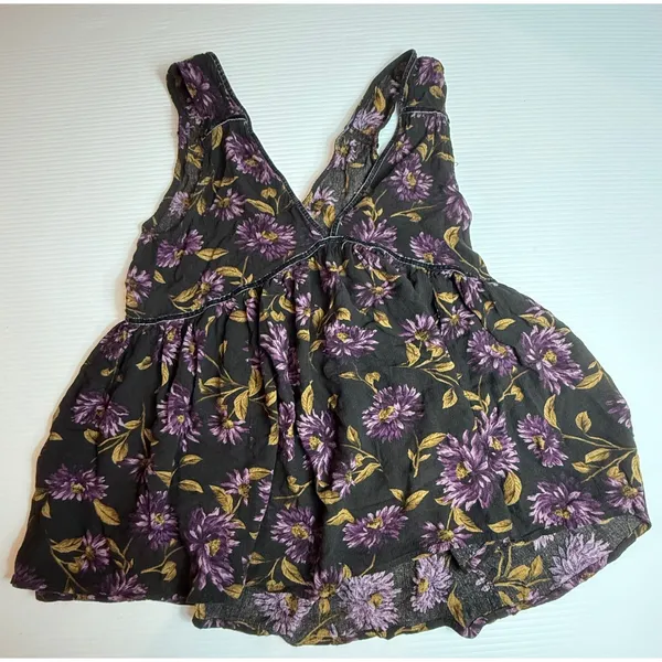 American Eagle Outfitters Floral Babydoll Top Sleeveless Black‎ Purple XS - Image 5