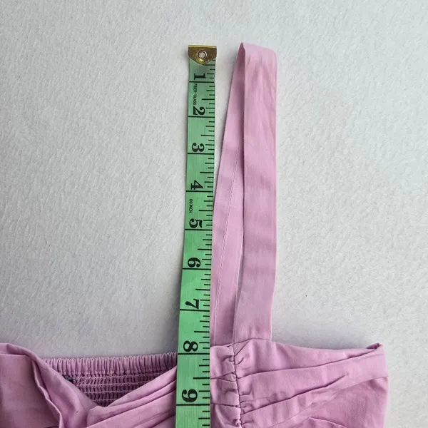 Zara Pink Poplin Cotton Ruched Tiered Maxi Dress Smocked Back Womens Size Medium - Image 7