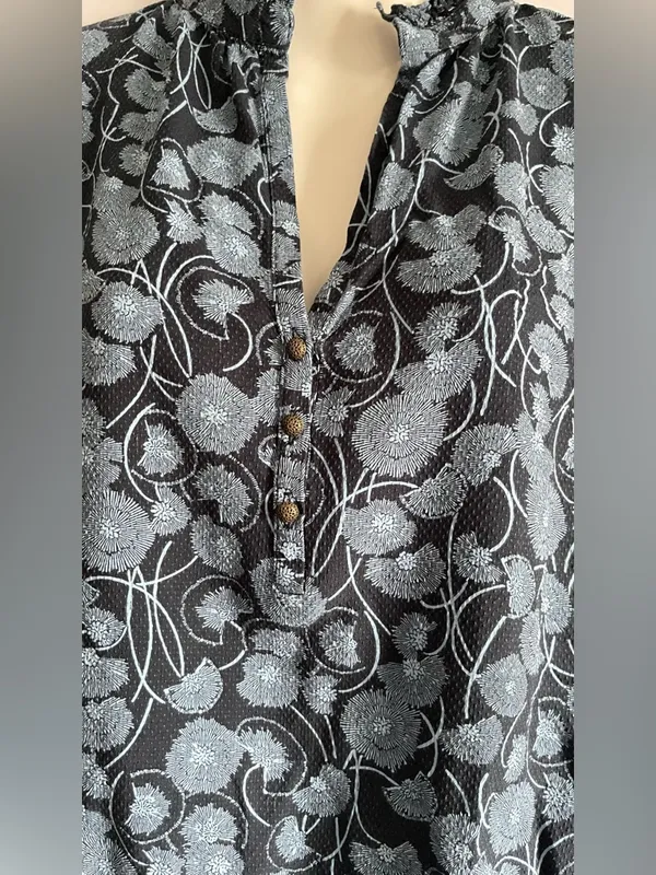 MAEVE by Anthropologie Blue Floral Ruffle-Neck Blouse - Image 5