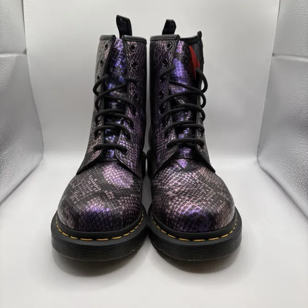 Dr. Martens Women's 10 31027 Pascal Purple Snake Print Leather 8 Eye AnkleBoots - Image 2