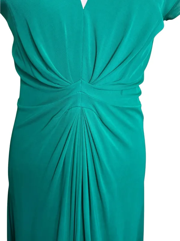 Vintage Banana Republic Emerald Green Ruched Front Dress V-Neck Midi Size 10 - Image 6