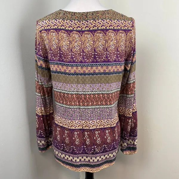 Crosby Mixed Print Long Sleeve Rayon Peasant Blouse Medium Purple - Image 4