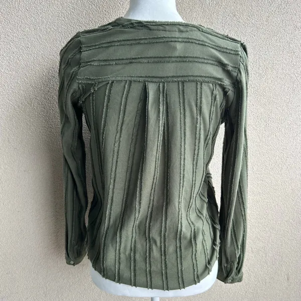 Maeve by Anthropologie Olive Green Striped V-Neck Blouse Longsleeve Size XS - Image 5