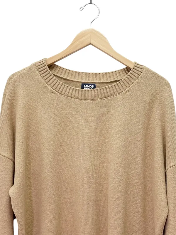Lands’ End Drifter Sweater Sz XL 18 Tan Cotton Oversized Crewneck Coastal - Image 4