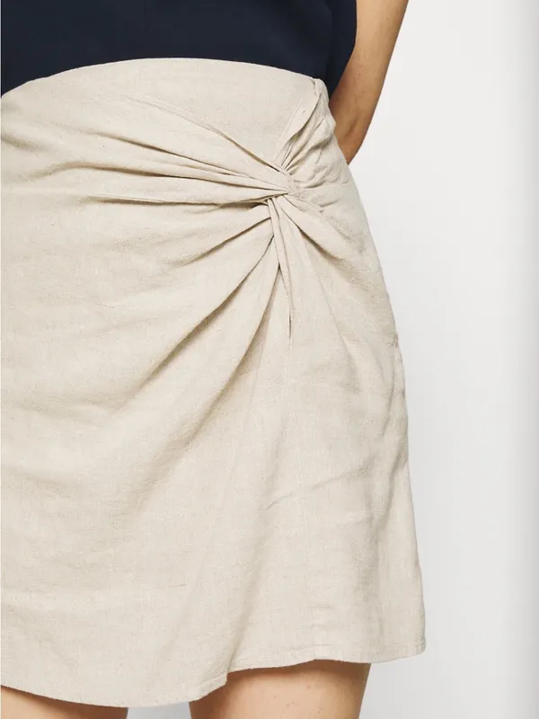 Abercrombie & Fitch Knotted Linen Mini Skirt Beige L Minimalist Coastal Neutral - Image 6