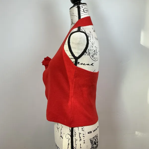 Unbranded Rosette Halter Top Women Small Red Fair‎ Knit 3D Flower Split Front - Image 2