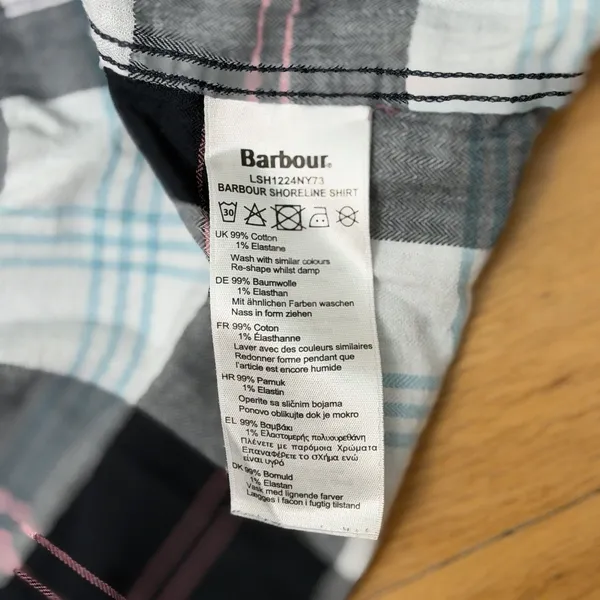 Barbour Womens Shoreline Shirt 10 EUC Oversized Windowpane Tartan Coastal Preppy - Image 6