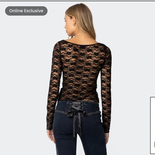 NWT Edikted Mykonos Sheer Black Lace Top size XL - Image 5
