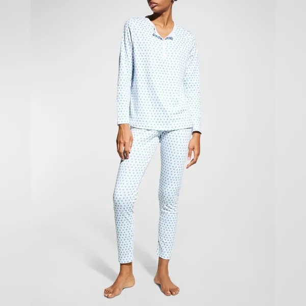 Roller Rabbit pajamas mint hearts print henley top long sleeve pima cotton - Image 3