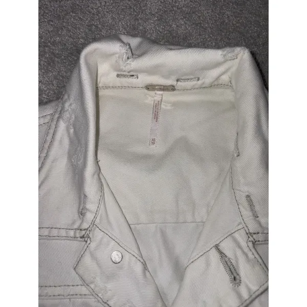 Free People Women's Cotton Denim‎ Jean Woven Knit Sleeves Jacket White Gray Xs - Image 2