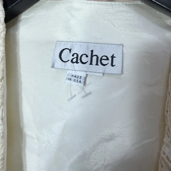 Cachet Womens Cream 2 Piece Dress and Textured Leaf Fringe Jacket Set Size‎ 16 - Image 9