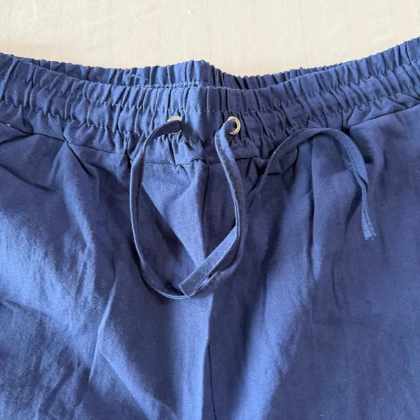Women's Pull On Elastic Waist Navy Blue Linen Cotton Style Pant Size M #260692 - Image 2