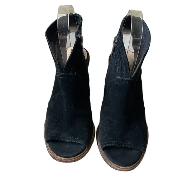 Vince Camuto Peep Toe Stacked Block Heel Faux Suede Sling Back Sandals Size 7.5 - Image 2