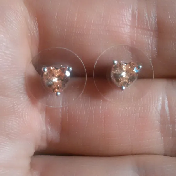 Champagne Heart Simulated Diamond Sterling Silver Stud Earrings - Image 8