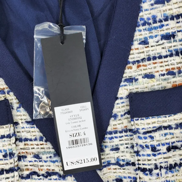 White House Black Market Tweed Jacket Womens 4 Navy Ecru Vnk Button Blazer NEW - Image 3