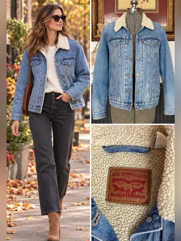 Levi's Premium Ex-Boyfriend Sherpa Lined Trucker Denim Jacket - Sz Med 🧡🎀 - Image 2