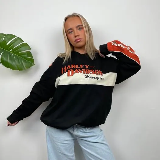 Vtg Harley Davidson Embroidered Spell Out Sweatshirt Long Sleeve - Image 3